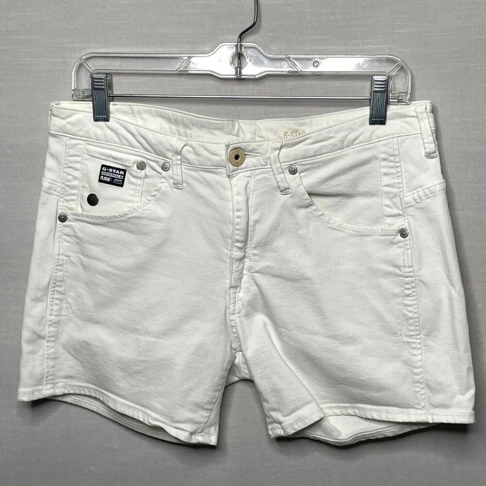 G-Star Raw White Denim Jean Shorts Women’s Size 28 Mid Rise 5-Pocket Detail